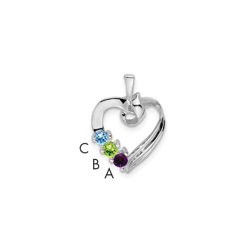 14K White Gold 3 Genuine Stone Family Pendant