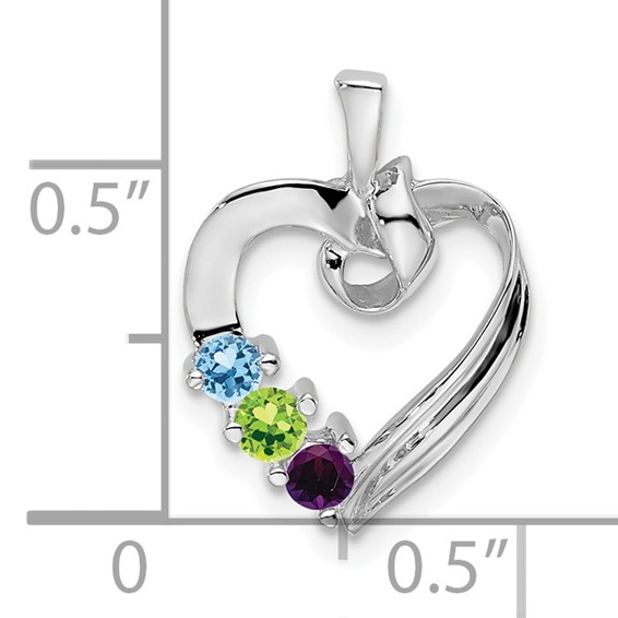 10k White Gold 3 Genuine Stone Family Pendant