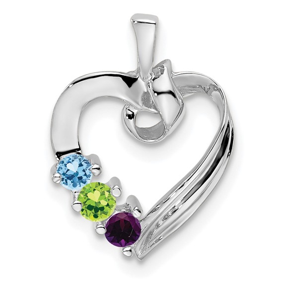 10k White Gold 3 Genuine Stone Family Pendant