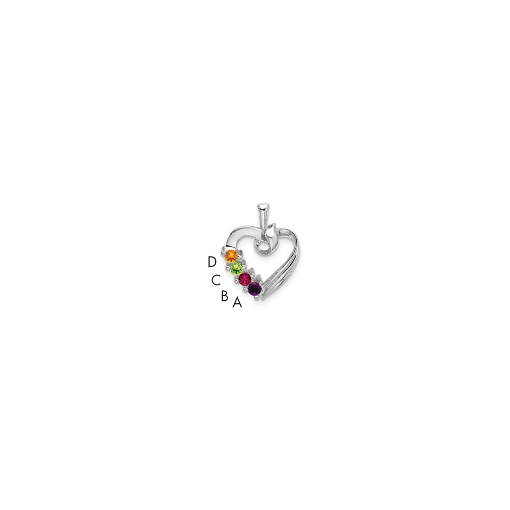 14K White Gold 4 Genuine Stone Family Pendant