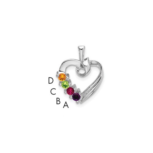 14K White Gold 4 Genuine Stone Family Pendant