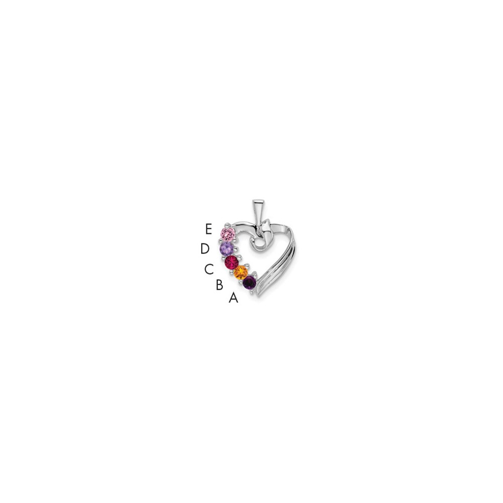 14K White Gold 5 Genuine Stone Family Pendant