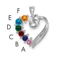14K White Gold 6 Genuine Stone Family Pendant view 1