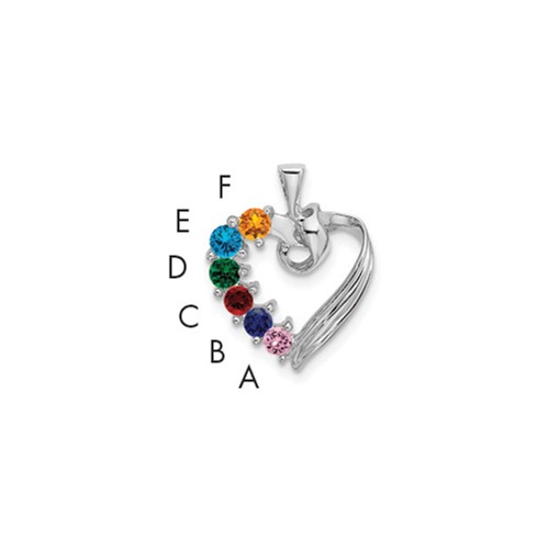 14K White Gold 6 Genuine Stone Family Pendant