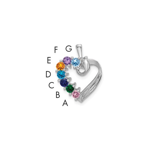 14K White Gold 7 Genuine Stone Family Pendant