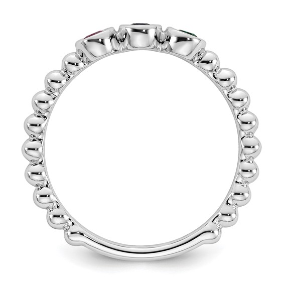 14k White Gold 3 Synthetic Birthstone Mother's Ring