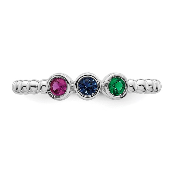 14k White Gold 3 Synthetic Birthstone Mother's Ring