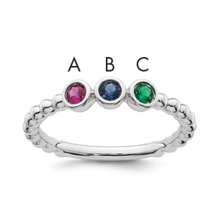 14k White Gold 3 Synthetic Birthstone Mother's Ring