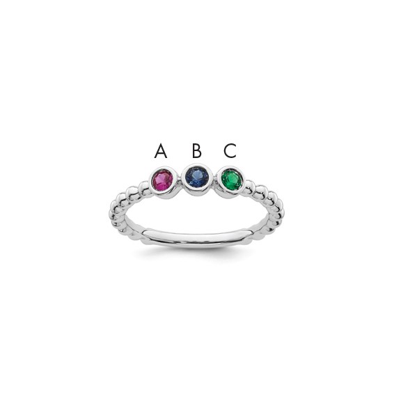 14k White Gold 3 Synthetic Birthstone Mother's Ring