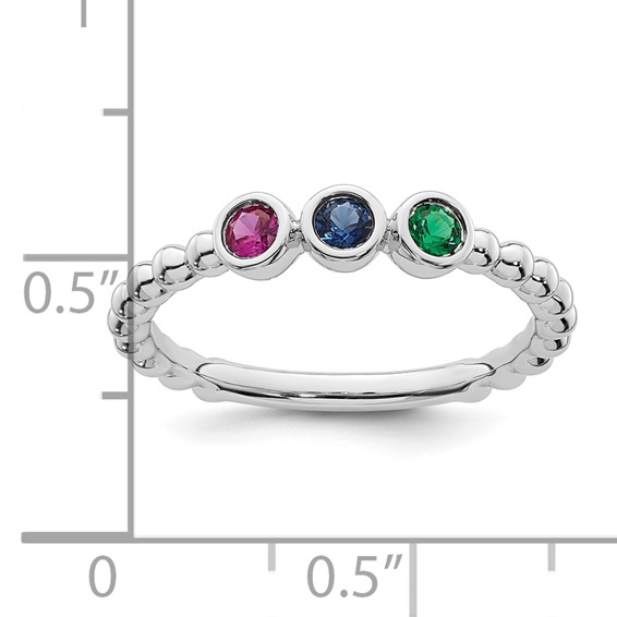 14k White Gold 3 Synthetic Birthstone Mother's Ring