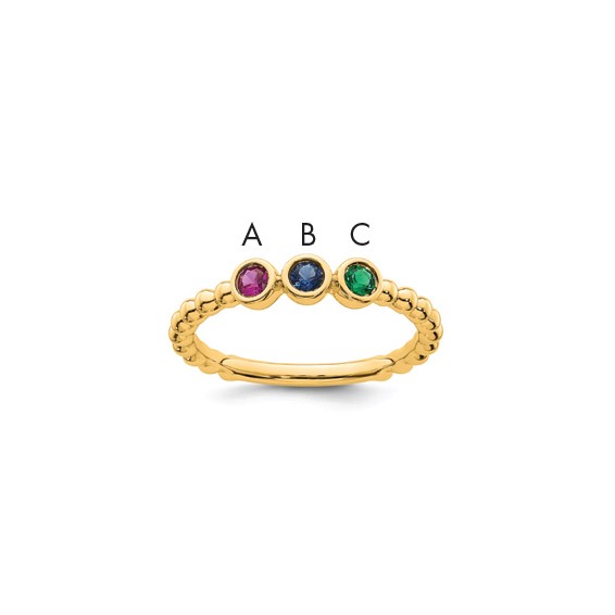 14k 3 Genuine Birthstone Mother's  Ring