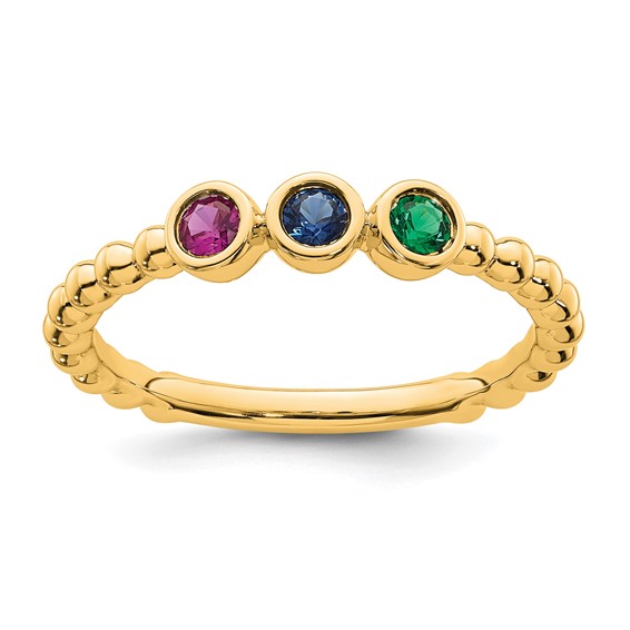 14k 3 Genuine Birthstone Mother's  Ring