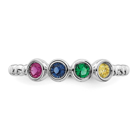 14k White Gold 4 Genuine Birthstone Mother's Ring