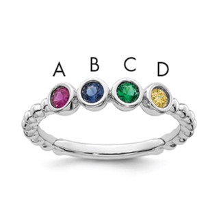 14k White Gold 4 Genuine Birthstone Mother's Ring
