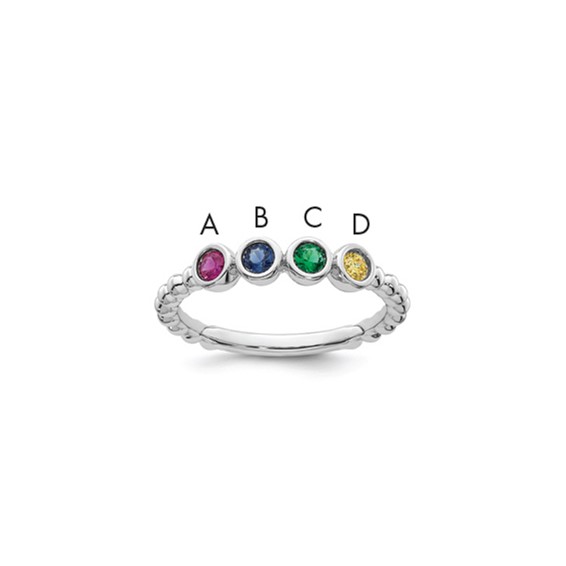 14k White Gold 4 Genuine Birthstone Mother's Ring