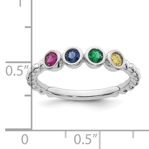 14k White Gold 4 Genuine Birthstone Mother's Ring