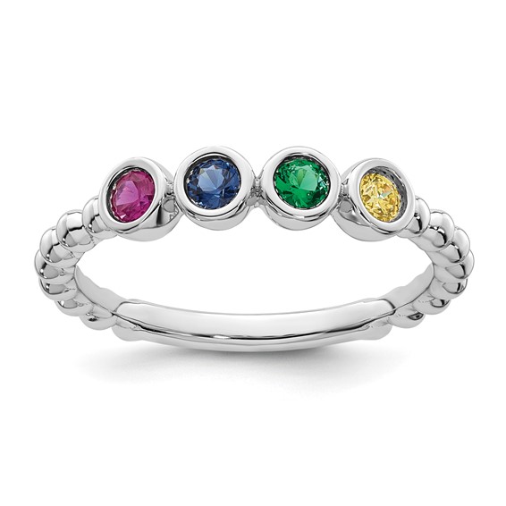 14k White Gold 4 Genuine Birthstone Mother's Ring