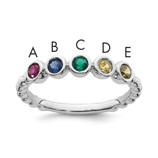 14k  White Gold 5 Genuine Birthstone Mother's ring
