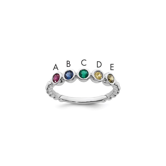 14k  White Gold 5 Genuine Birthstone Mother's ring