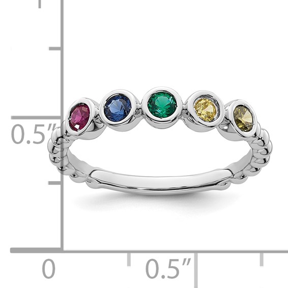 14k  White Gold 5 Genuine Birthstone Mother's ring