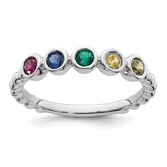 14k  White Gold 5 Genuine Birthstone Mother's ring