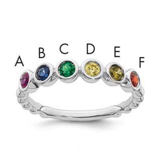 14k White Gold 6 Genuine Birthstone Mother's Ring