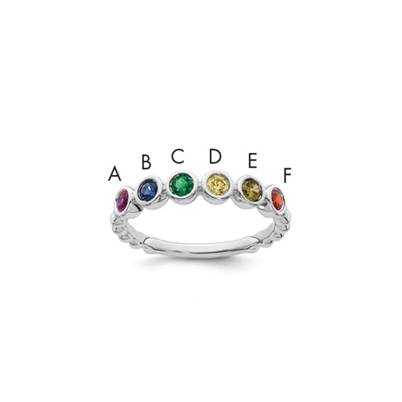14k White Gold 6 Genuine Birthstone Mother's Ring
