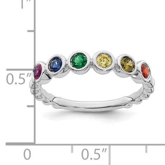14k White Gold 6 Genuine Birthstone Mother's Ring