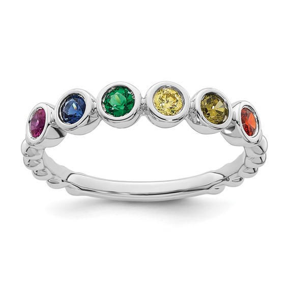 14k White Gold 6 Genuine Birthstone Mother's Ring