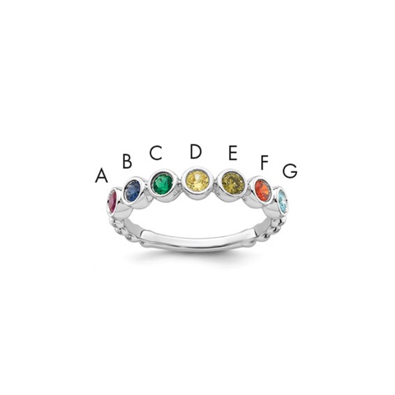 14k White Gold 7 Birthstone Mother's Ring Mounting