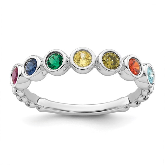 14k White Gold 7 Birthstone Mother's Ring Mounting