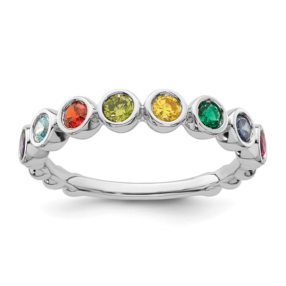 14k White Gold 8 Birthstone Mother's Ring
