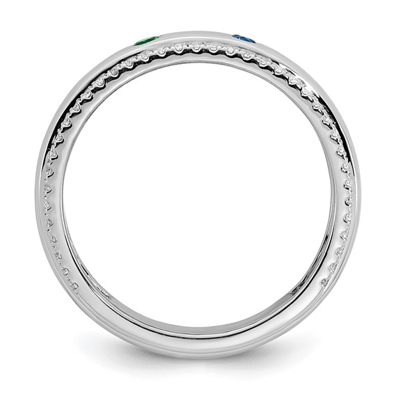 14k White Gold 2 Synthetic Birthstone and Diamond Mother's Ring