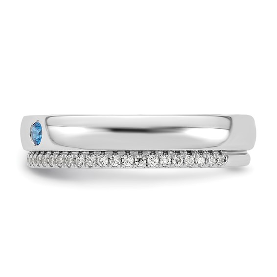 14k White Gold 2 Synthetic Birthstone and Diamond Mother's Ring