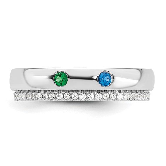 14k White Gold 2 Synthetic Birthstone and Diamond Mother's Ring