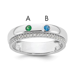 14k White Gold 2 Synthetic Birthstone and Diamond Mother's Ring