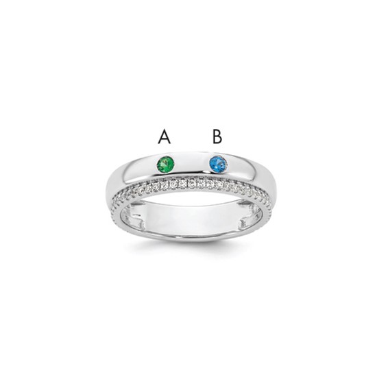 14k White Gold 2 Synthetic Birthstone and Diamond Mother's Ring