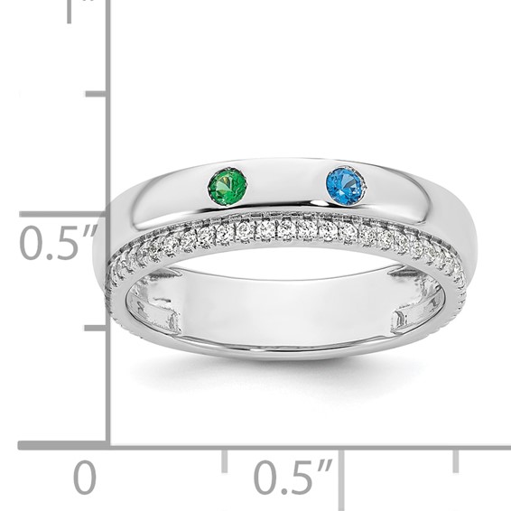 14k White Gold 2 Synthetic Birthstone and Diamond Mother's Ring
