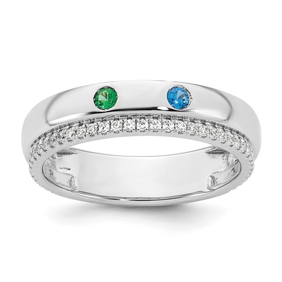 14k White Gold 2 Synthetic Birthstone and Diamond Mother's Ring