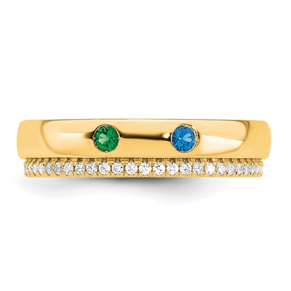 14k 2 Synthetic Birthstone and Diamond Mother's Ring