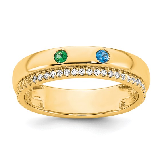 14k 2 Synthetic Birthstone and Diamond Mother's Ring