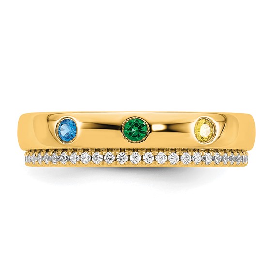 14k 3 Synthetic Birthstone and Diamond Mother's Ring