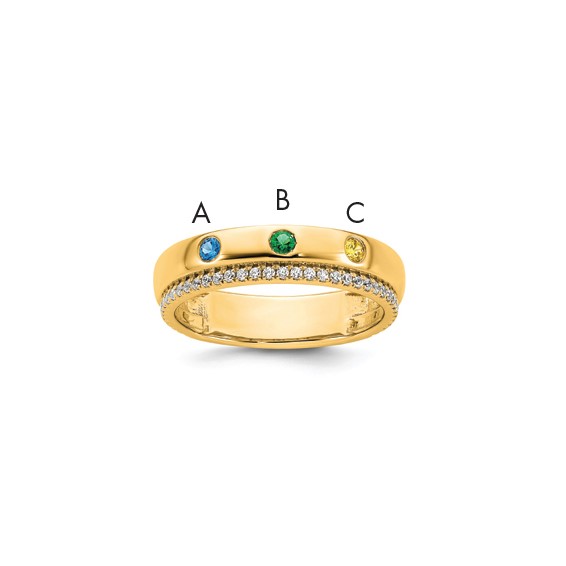 14k 3 Synthetic Birthstone and Diamond Mother's Ring