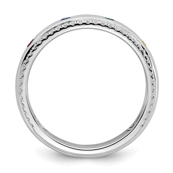 14k White Gold 4 Genuine Birthstone and Diamond Mother's Ring