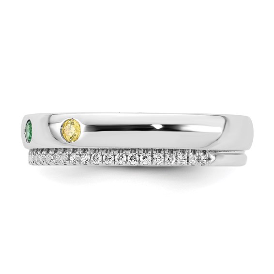 14k White Gold 4 Genuine Birthstone and Diamond Mother's Ring