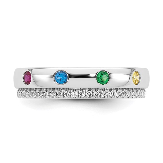 14k White Gold 4 Genuine Birthstone and Diamond Mother's Ring