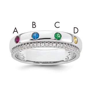 14k White Gold 4 Genuine Birthstone and Diamond Mother's Ring