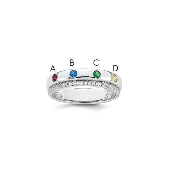14k White Gold 4 Genuine Birthstone and Diamond Mother's Ring