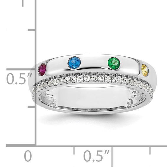 14k White Gold 4 Genuine Birthstone and Diamond Mother's Ring