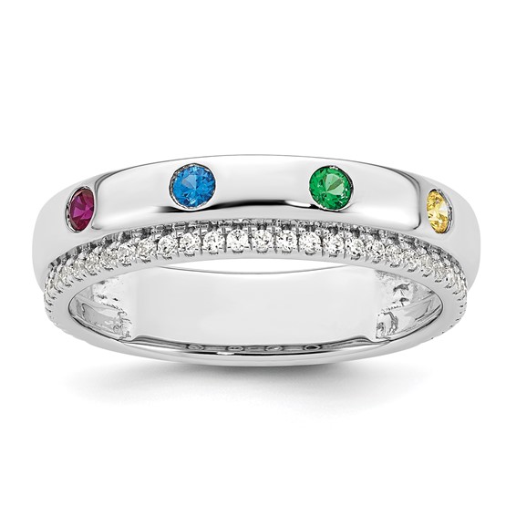 14k White Gold 4 Genuine Birthstone and Diamond Mother's Ring